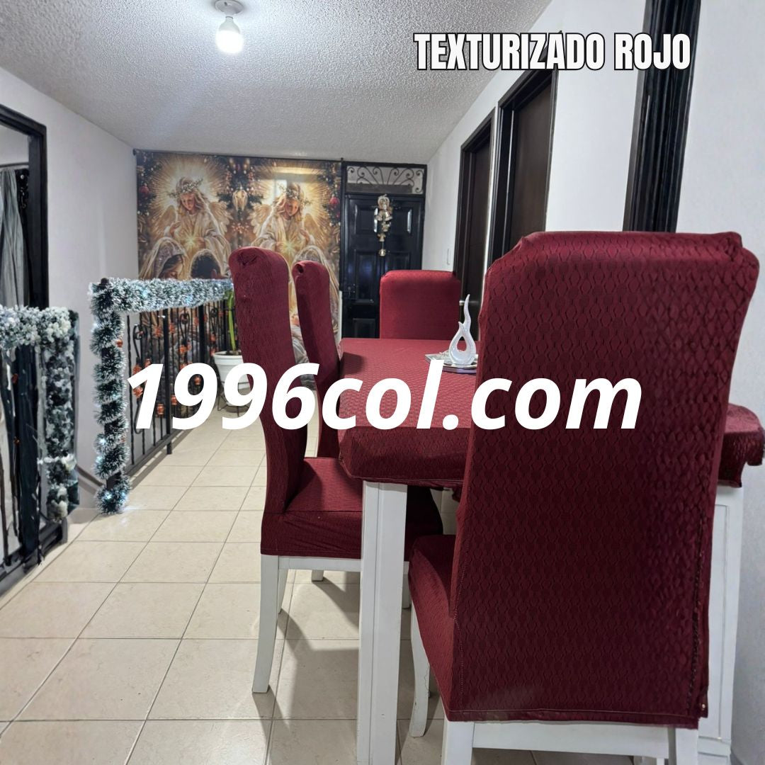 FUNDAS ELÁSTICAS PREMIUM + MANTEL PROTECTOR PARA COMEDOR