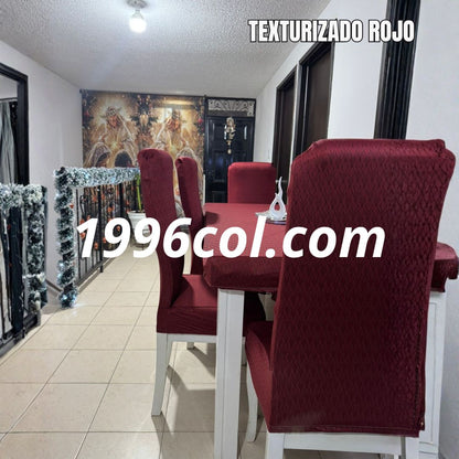 FUNDAS ELÁSTICAS PREMIUM + MANTEL PROTECTOR PARA COMEDOR